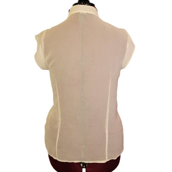Ann Taylor White Sheer Ruffle Front Blouse (Size 12) - Picture 4 of 9